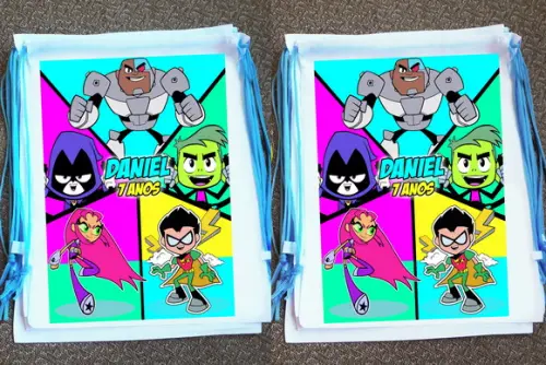 Mochilinha Ecobag Sacochila Personalizada Jovens Titans