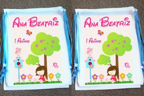 Mochilinha Ecobag Sacochila Personalizada Jardim Encantado