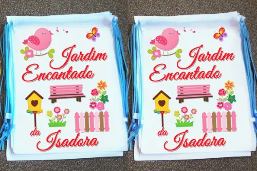 Mochilinha Ecobag Sacochila Personalizada Jardim Encantado