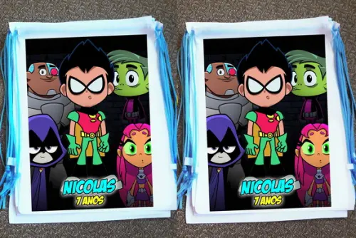Mochilinha Ecobag Sacochila Personalizada Jovens Titans
