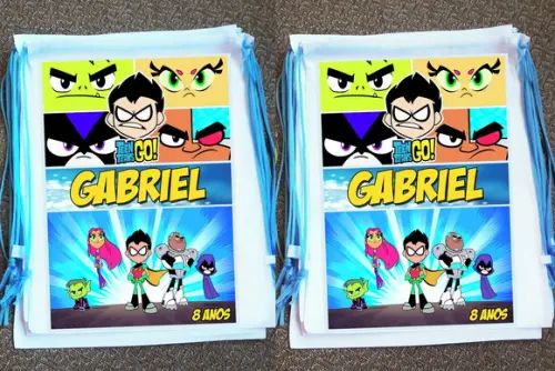 Mochilinha Ecobag Sacochila Personalizada Jovens Titans