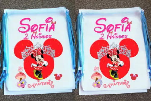 Mochilinha Ecobag Sacochila Personalizada Minnie