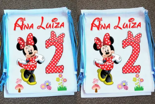 Mochilinha Ecobag Sacochila Personalizada Minnie Velocista