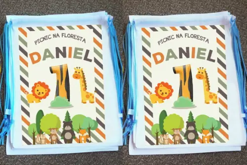 Mochilinha Ecobag Sacochila Personalizada Picnic na Floresta