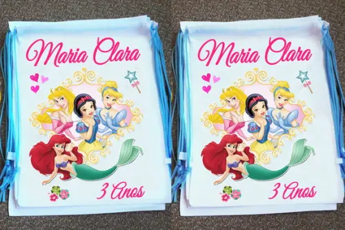 Mochilinha Ecobag Sacochila Personalizada Princesas