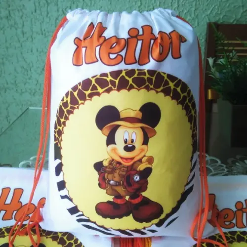 Mochilinha Ecobag Sacochila Personalizada Safari do Mickey