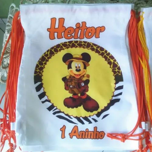 Mochilinha Ecobag Sacochila Personalizada Safari do Mickey