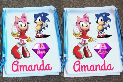 Mochilinha Ecobag Sacochila Personalizada Sonic