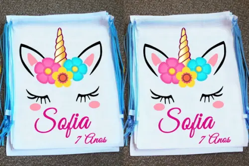 Mochilinha Ecobag Sacochila Personalizada Unicórnio