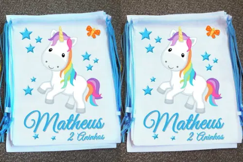Mochilinha Ecobag Sacochila Personalizada Unicórnio