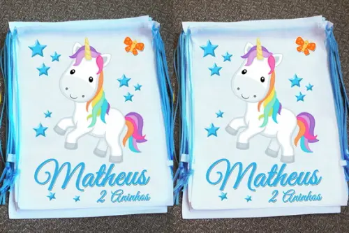 Mochilinha Ecobag Sacochila Personalizada Unicórnio Meninos