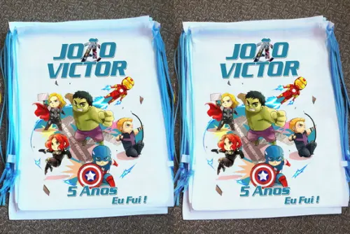 Mochilinha Ecobag Sacochila Personalizada Vingadores