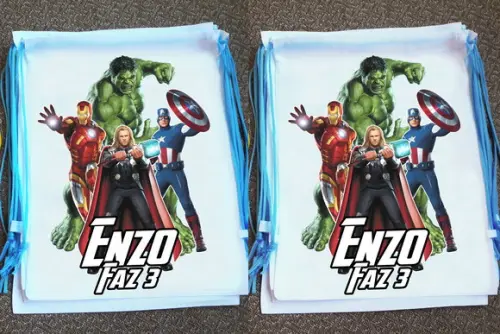 Mochilinha Ecobag Sacochila Personalizada Vingadores