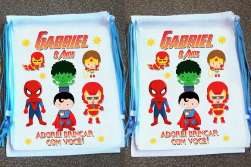 Mochilinha Ecobag Sacochila Personalizada Vingadores