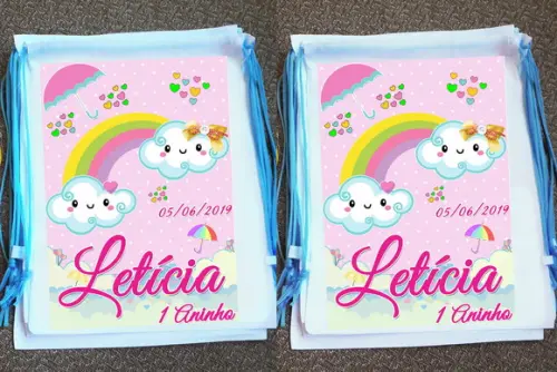 Mochilinha Personalizada Chuva de Bençãos Chuva de Amor
