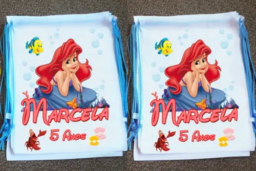 Mochilinhas Ecobag Sacochila Ariel Pequena Sereia