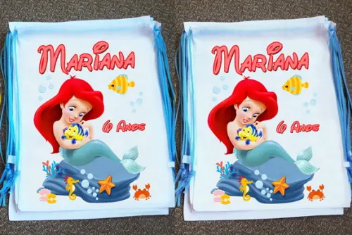 Mochilinhas Ecobag Sacochila Ariel Pequena Sereia