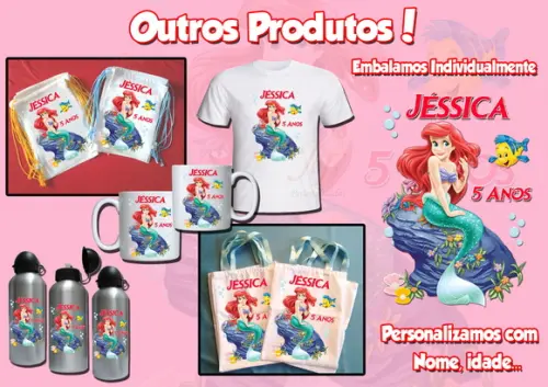 Mochilinhas Ecobag Sacochila Ariel Pequena Sereia