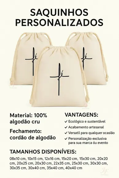 Saquinhos 08 x 10cm Personalizados Algodão Cru Lembrancinhas