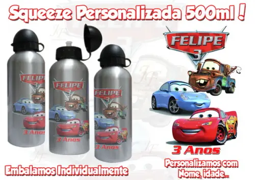 Squeeze Alumínio 500 ml Macqueen Filme Carros Personalizada