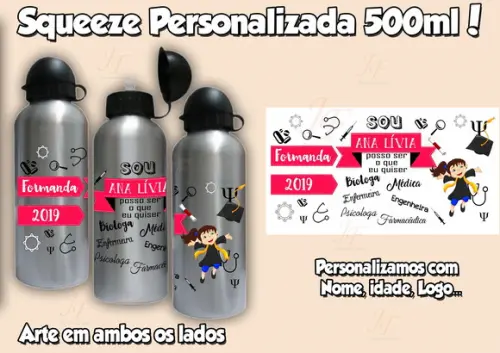 Squeeze Alumínio 500 ml Personalizada Formatura Formandos