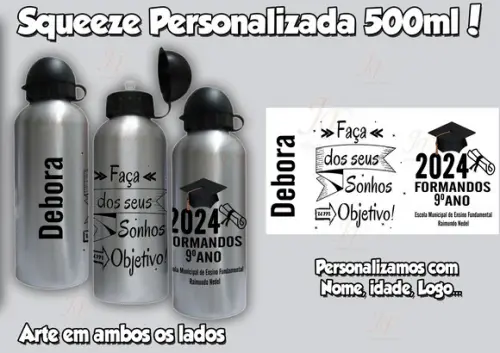Squeeze Alumínio 500 ml Personalizada Formatura Formandos