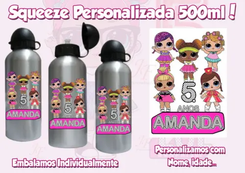 Squeeze Garrafinha 500 ml Personalizada Boneca Lol Surprise
