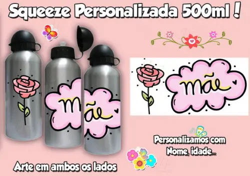Squeeze Garrafinha 500 ml Personalizada Dia das Mães