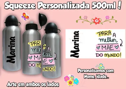 Squeeze Garrafinha 500 ml Personalizada Dia das Mães