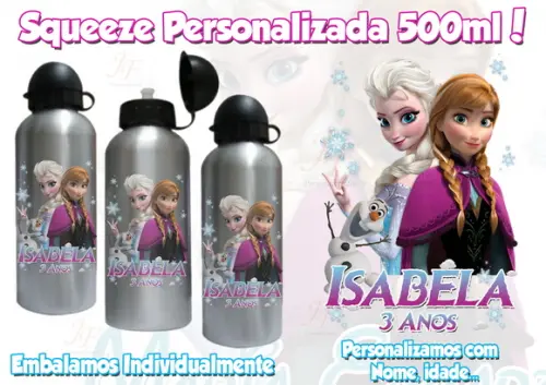 Squeeze Garrafinha Alumínio 500 ml Frozen Personalizado