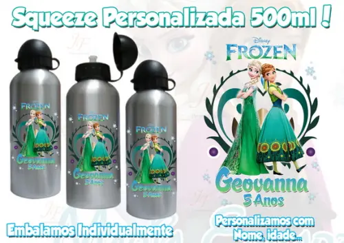 Squeeze Garrafinha Alumínio 500 ml Personalizada Frozen