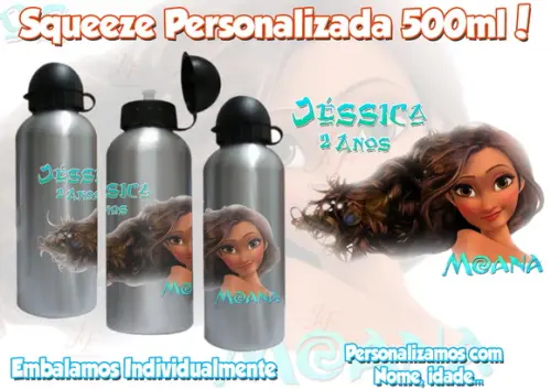 Squeeze Garrafinha Alumínio 500 ml Personalizada Moana