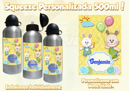 Squeeze Garrafinha Alumínio 500 ml Personalizada Páscoa