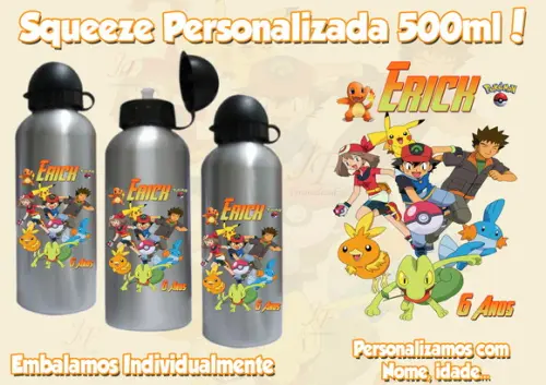 Squeeze Garrafinha Alumínio 500 ml Personalizada Pokemon