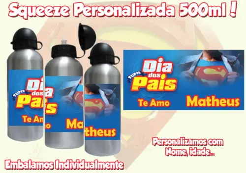 Squeeze Garrafinha Alumínio 500ml Personalizada Dia dos Pais