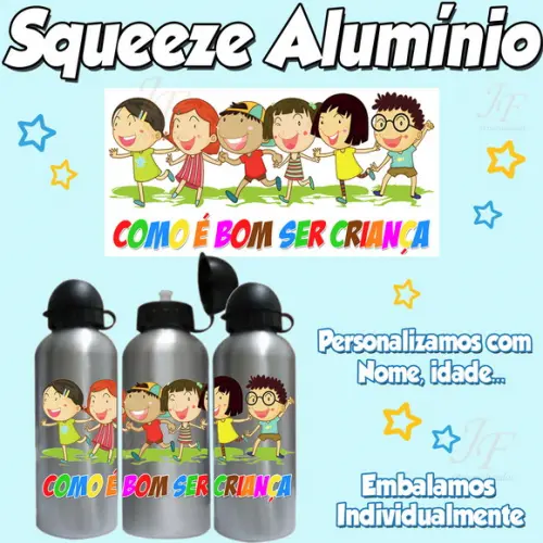 Squeeze Garrafinha Alumínio Personalizada Dias das Crianças