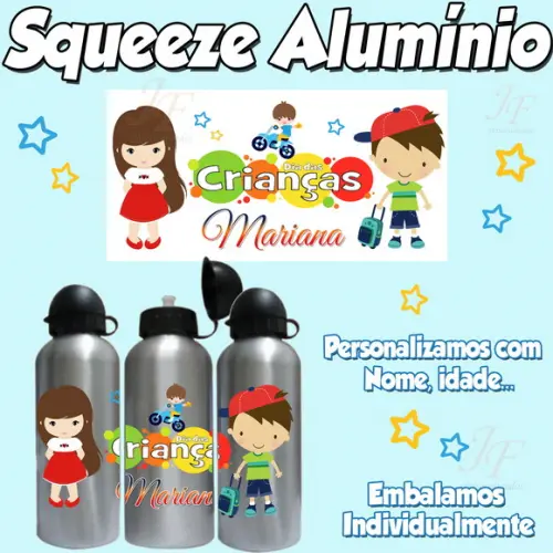 Squeeze Garrafinha Alumínio Personalizada Dias das Crianças