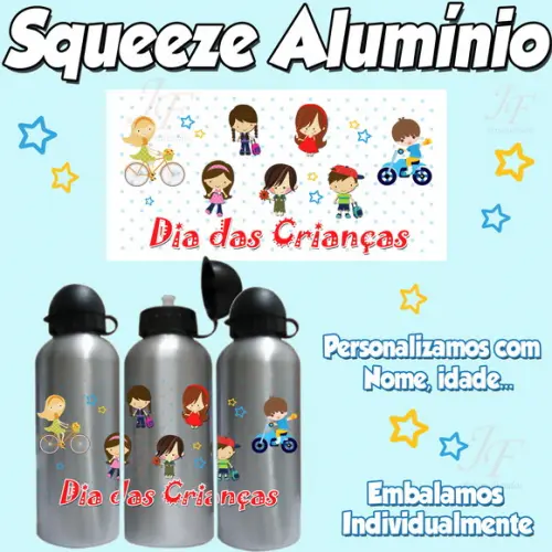 Squeeze Garrafinha Alumínio Personalizada Dias das Crianças
