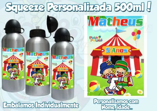 Squeeze Garrafinha Alumínio Personalizada Patati Patatá
