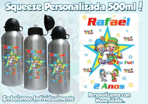Squeeze Garrafinha Alumínio Personalizada Patati Patatá