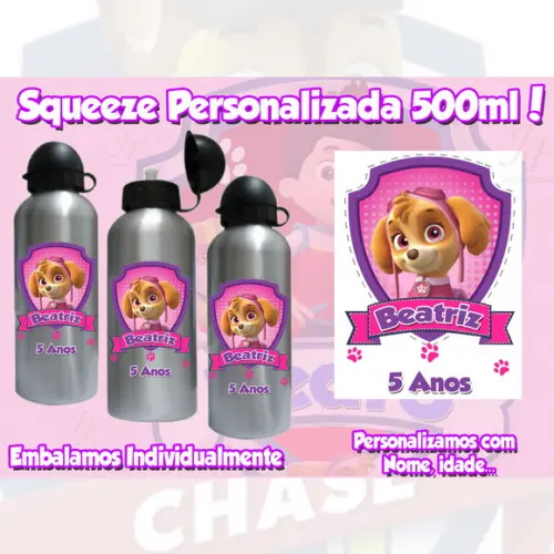 Squeeze Garrafinha Alumínio Personalizada Patrulha Canina