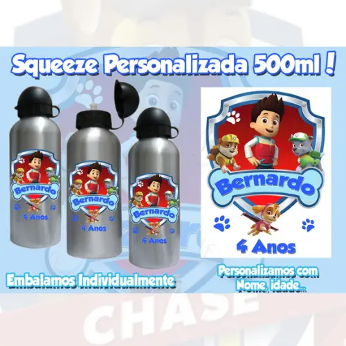 Squeeze Garrafinha Alumínio Personalizada Patrulha Canina