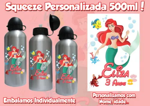 Squeeze Garrafinha Alumínio Personalizada Pequena Sereia