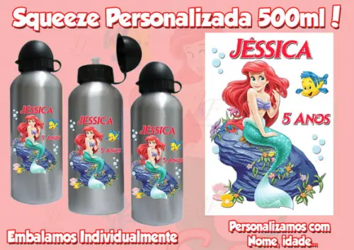 Squeeze Garrafinha Alumínio Personalizada Pequena Sereia