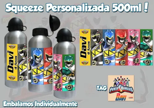Squeeze Garrafinha Alumínio Personalizada Power Rangers