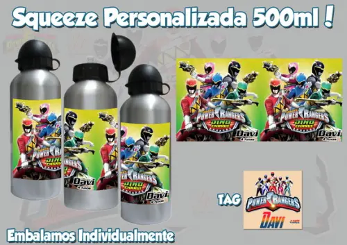 Squeeze Garrafinha Alumínio Personalizada Power Rangers
