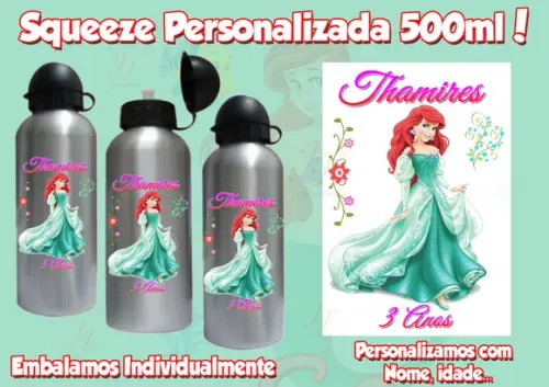 Squeeze Garrafinha Alumínio Personalizada Pequena Sereia