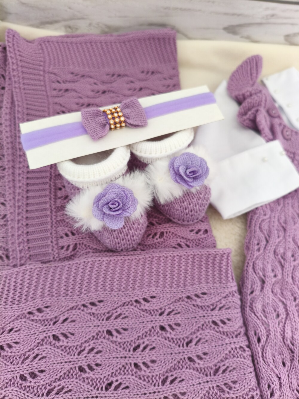 Saída Maternidade Personalizada  Lilás luxo com nome do bebe 5 