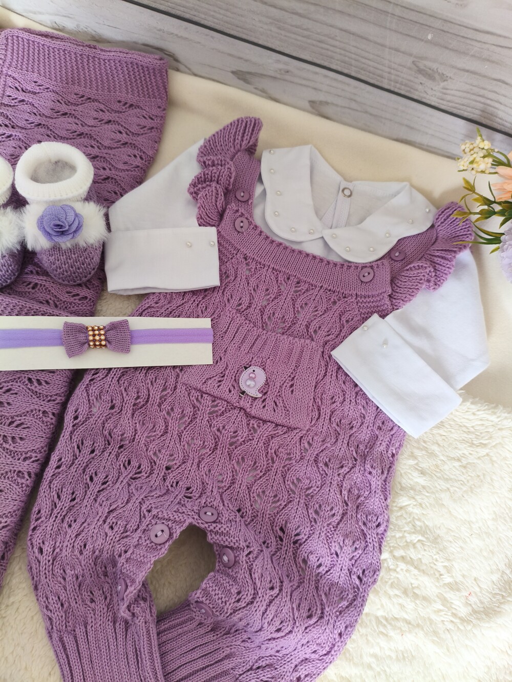 Saída Maternidade Personalizada  Lilás luxo com nome do bebe 5 