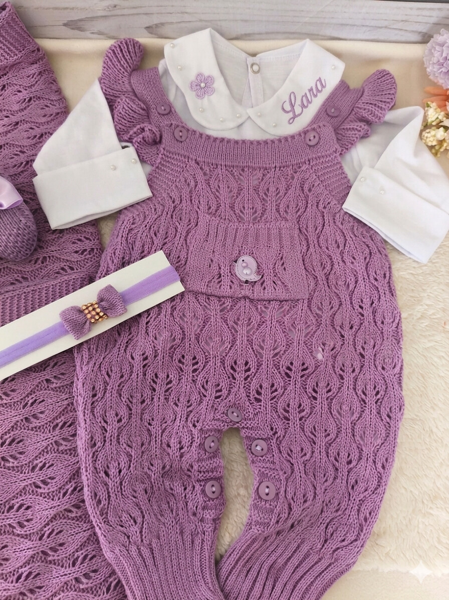 Saída Maternidade Personalizada  Lilás luxo com nome do bebe 5 